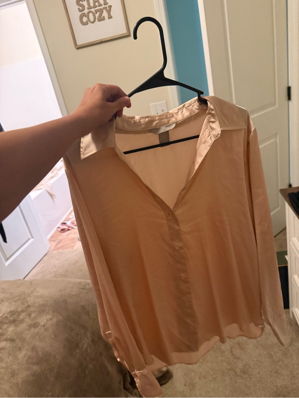 H&M Peach Satin Button-Down Blouse